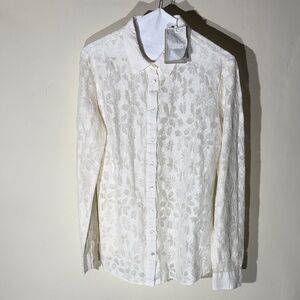Elegant White Floral Button Down Shirt
